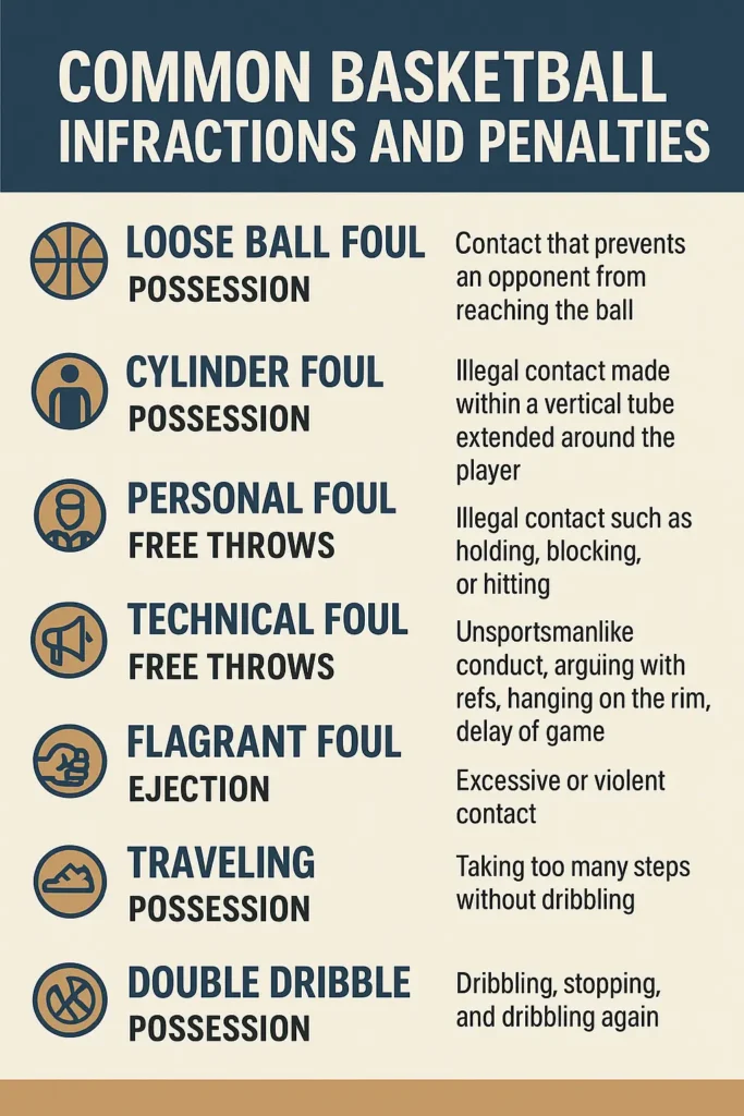 Quick checklist of basketball infractions and penalties