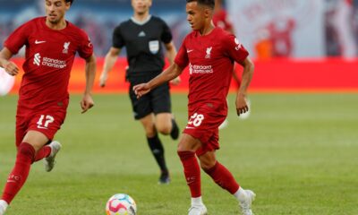 Liverpool players during a 2022 friendly against RB Leipzig, used as a real match-context feature image for the Anfield farewell analysis.